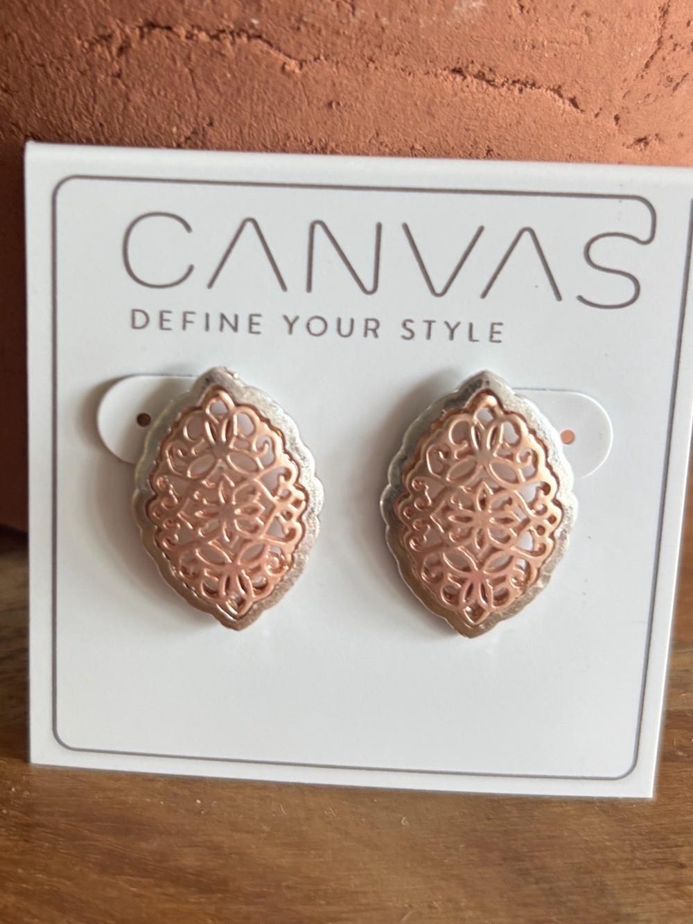Canvas Rose Gold & Silver Filigree Statement Stud Earrings NWT - Picture 3 of 7